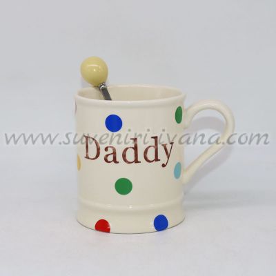 Керамична чаша „Daddy“ с цветни точки и лъжичка