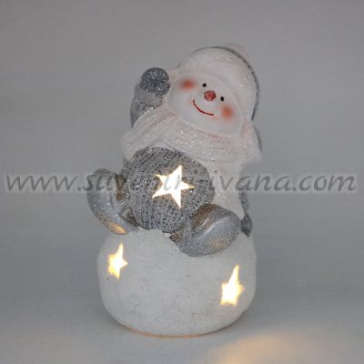 Светеща коледна фигурка – снежен човек с LED лампичка, модел две