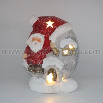 светеща коледна фигурка Дядо Коледа с къщичка