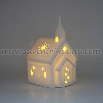 керамична коледна църква с LED светлина