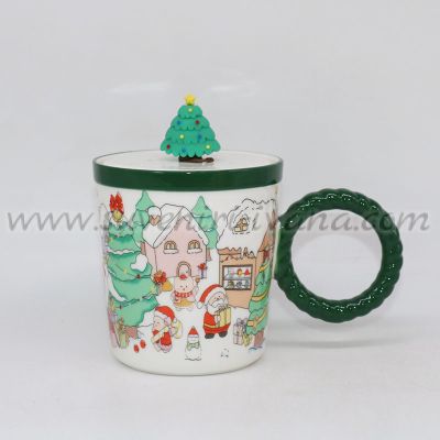 Керамична чаша с капаче и весел коледен дизайн, модел едно
