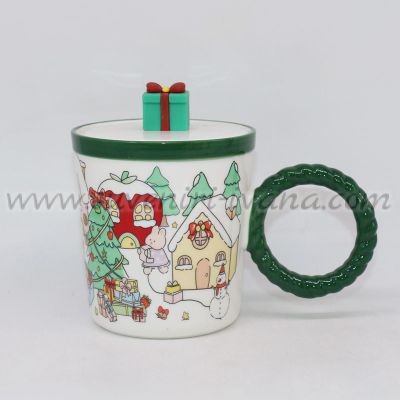 Керамична чаша с капаче и весел коледен дизайн, модел три