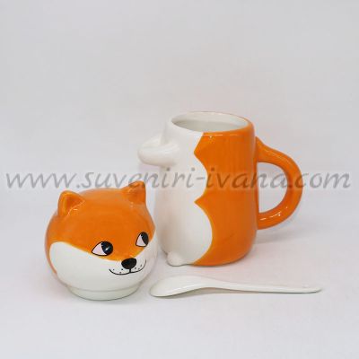 3D чаша лисица с капак и лъжичка