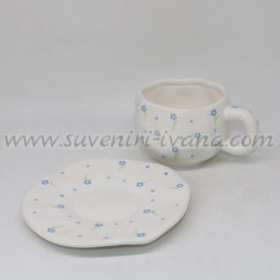 керамичен комплект чашка с сини цветенца