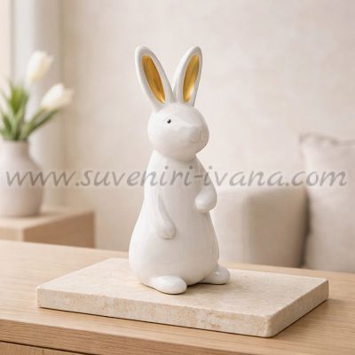 Декоративно керамично зайче със златисти ушички, модел едно