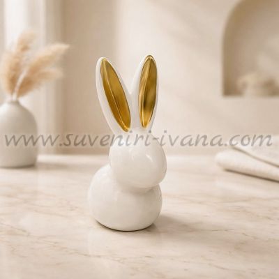 декоративно бяло зайче със златни ушички
