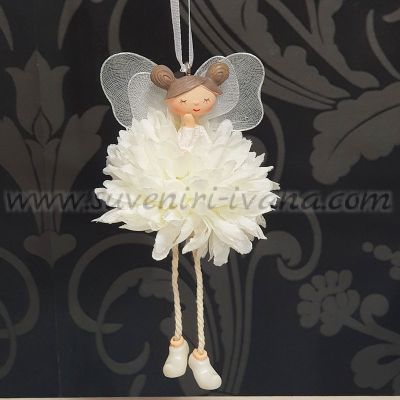 Висящо декоративно ангелче с бяла рокля – нежна фигурка за окачване, модел едно