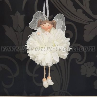 Висящо декоративно ангелче с бяла рокля – красива фигурка за окачване, модел две