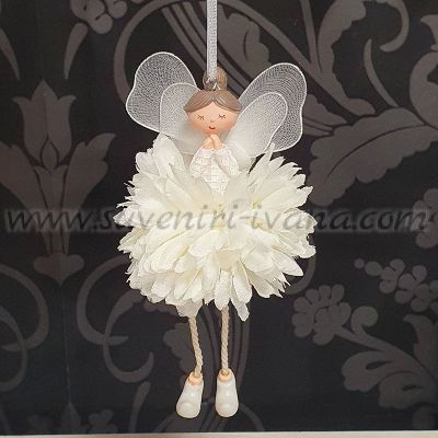 Висящо декоративно ангелче с бяла рокля – фигурка за окачване, модел четири