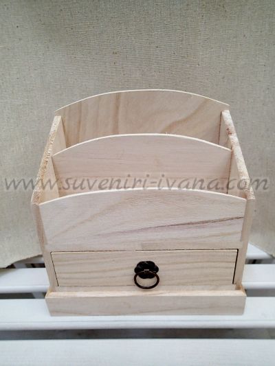 Дървен органайзер за бюро с чекмедже 17,0 х 17,5 х 9,5 см.