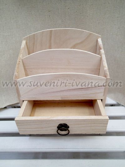Дървен органайзер за бюро с чекмедже 17,0 х 17,5 х 9,5 см.