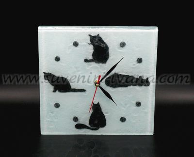 стъклен часовник от стъкло котки
