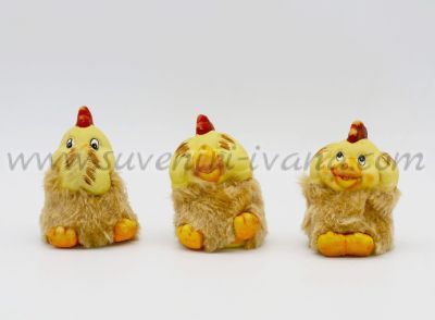 Комплект декоративни керамични пиленца с плюшена козинка
