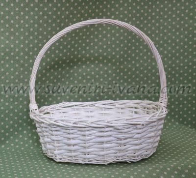 Бяла плетена кошница с овална форма 33,0 х 25,0 х 32,0 см