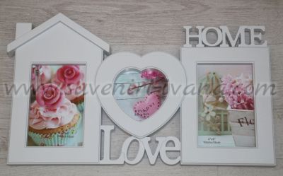 бяла фоторамка 'Love home' за три снимки
